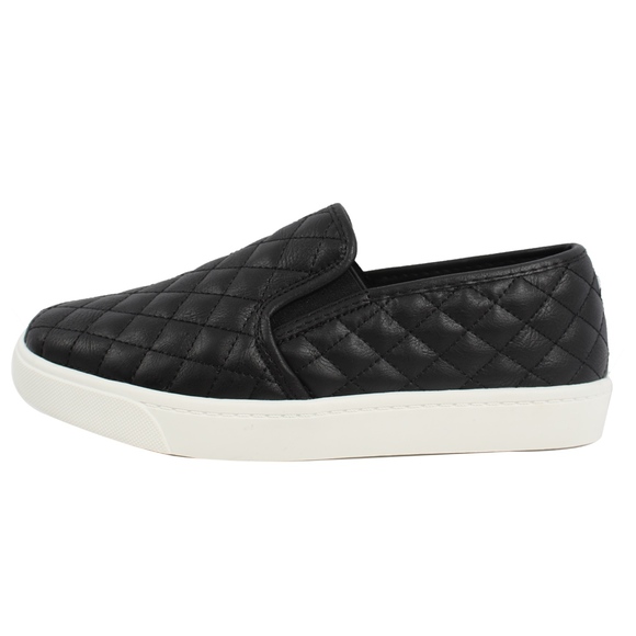 Shoes - Black Faux Leather Quilted Slip On Loafer